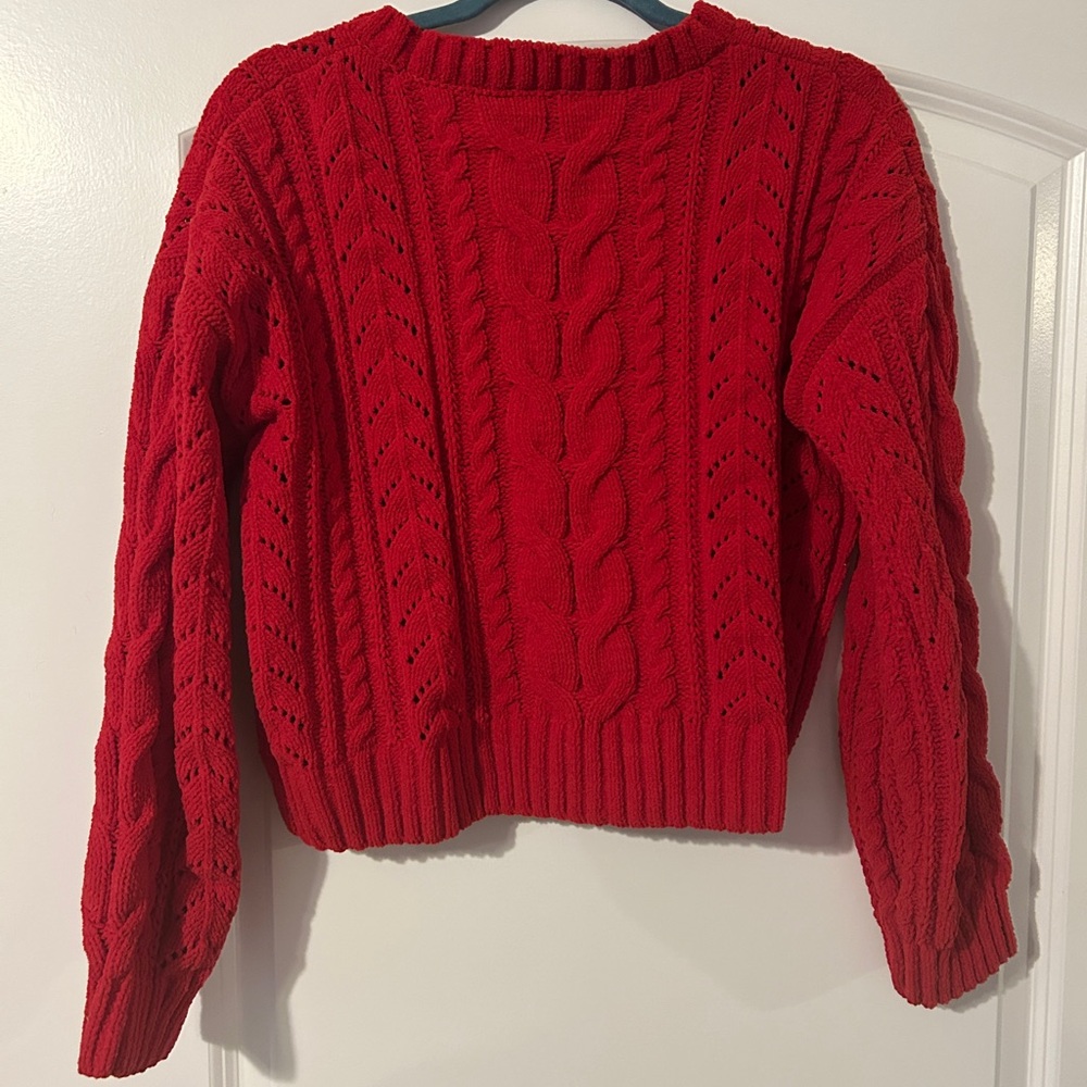 Pink Rose Size L Red Cable Knit Sweater - Picture 5 of 6